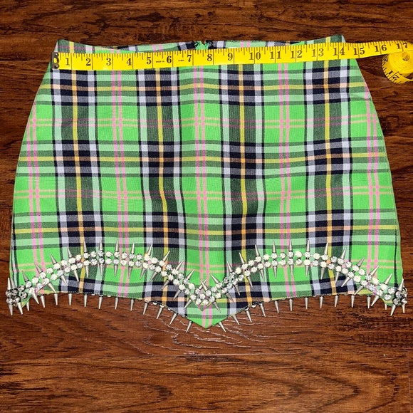 AREA Plaid Crystal Spike Blazer and Mini Pencil Skirt - Picture 3 of 7